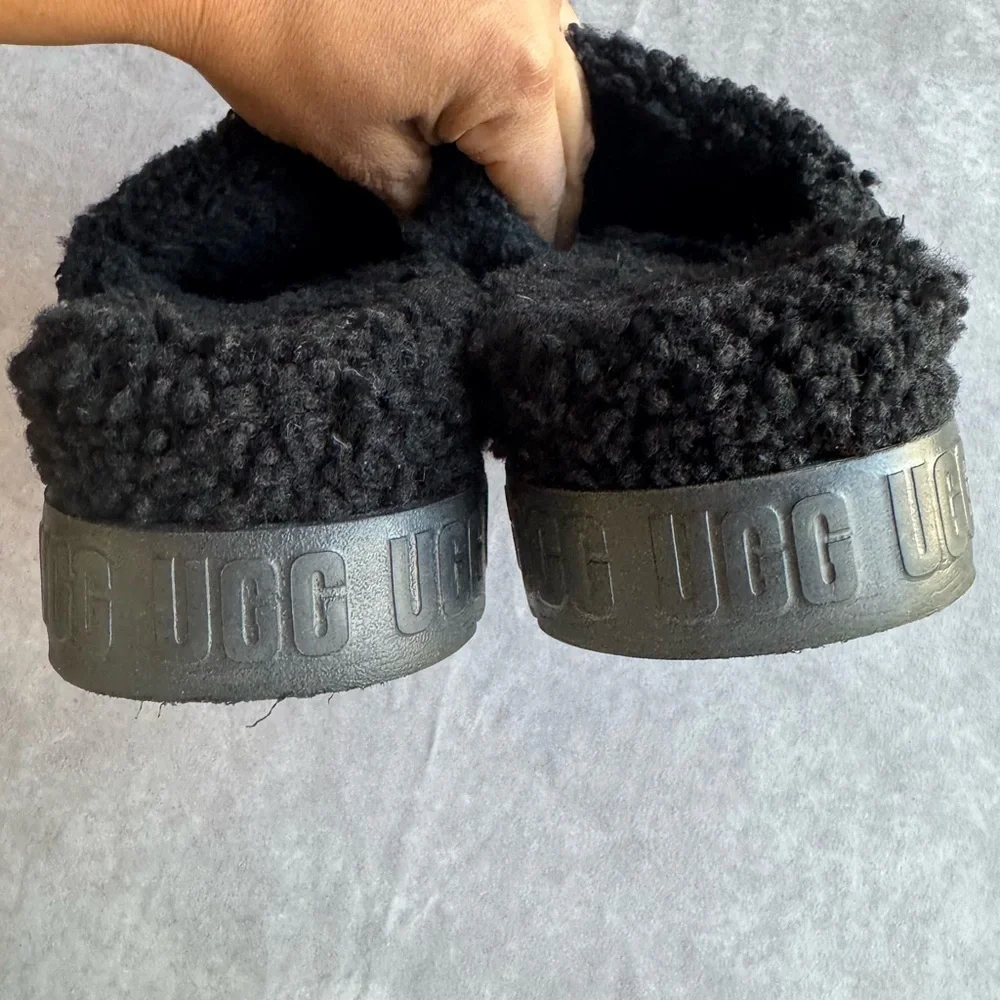 UGG Black Fleece Slide Sandals